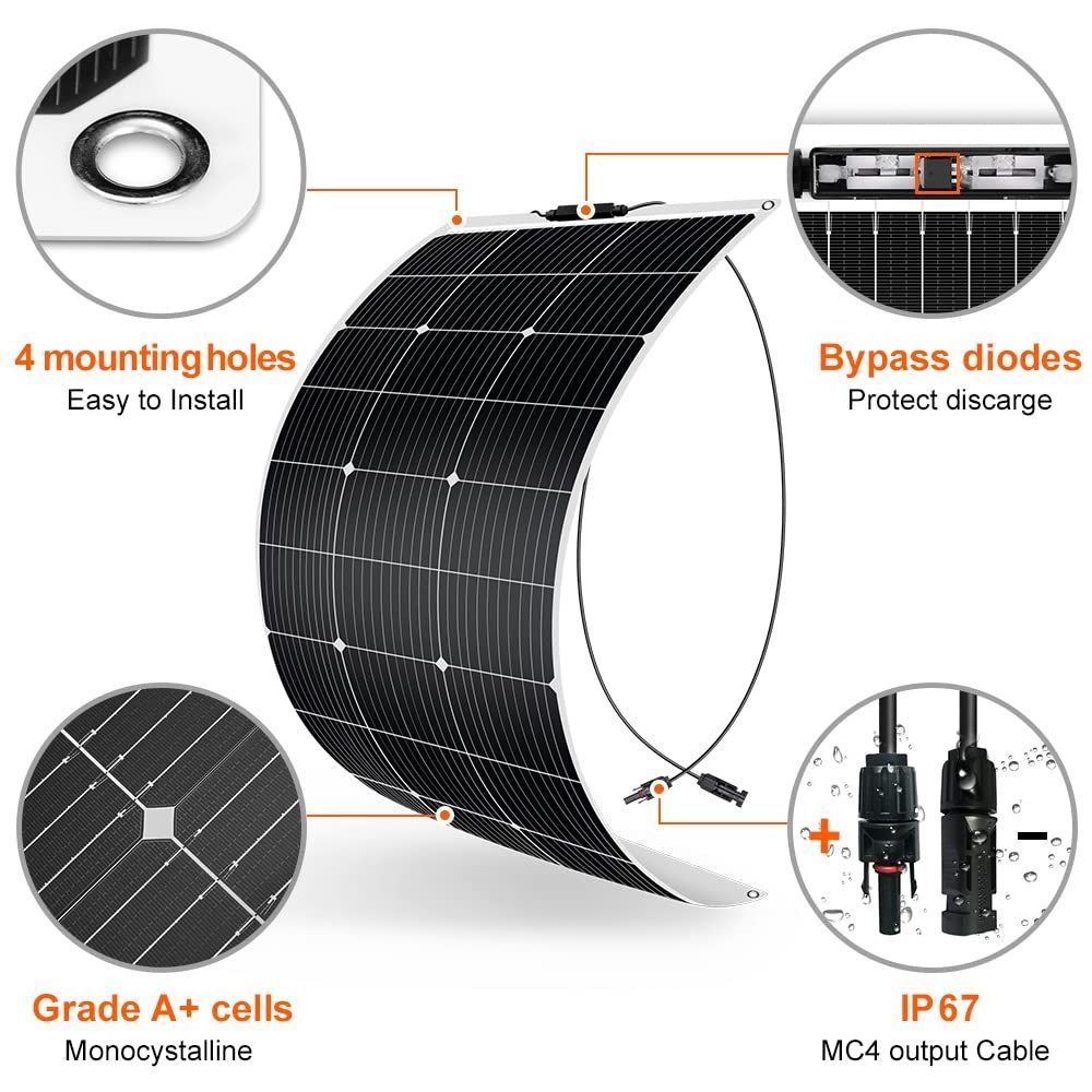 Dokio Semiflexible  Panel Solar Roll 4pcs 12V 100W Flexible Solar Panel For Car Battery & Boat & Home 200w 400w 1000W