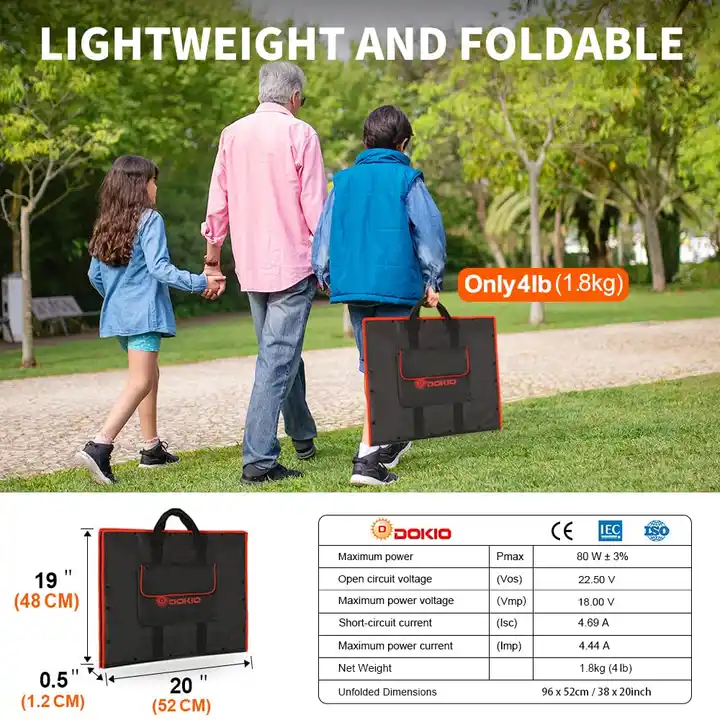 Dokio 18V 80W High Efficiency Flexible Foldable Solar Battery Panels Portable Folding Powered Phone Charger