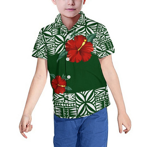 New Fashion Pacific Island Tribal Custom Kids Tops Boys Hawaii Casual Shirts Summer Outfits Green Tapa Polynesian Shirt For Boys