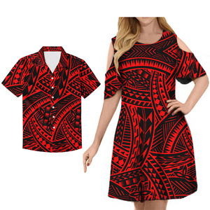 Polynesian tribal design kits dress custom Elegant Casual Womens Maxi Dresses Wholesale Sets of Couples high Quality men shirts