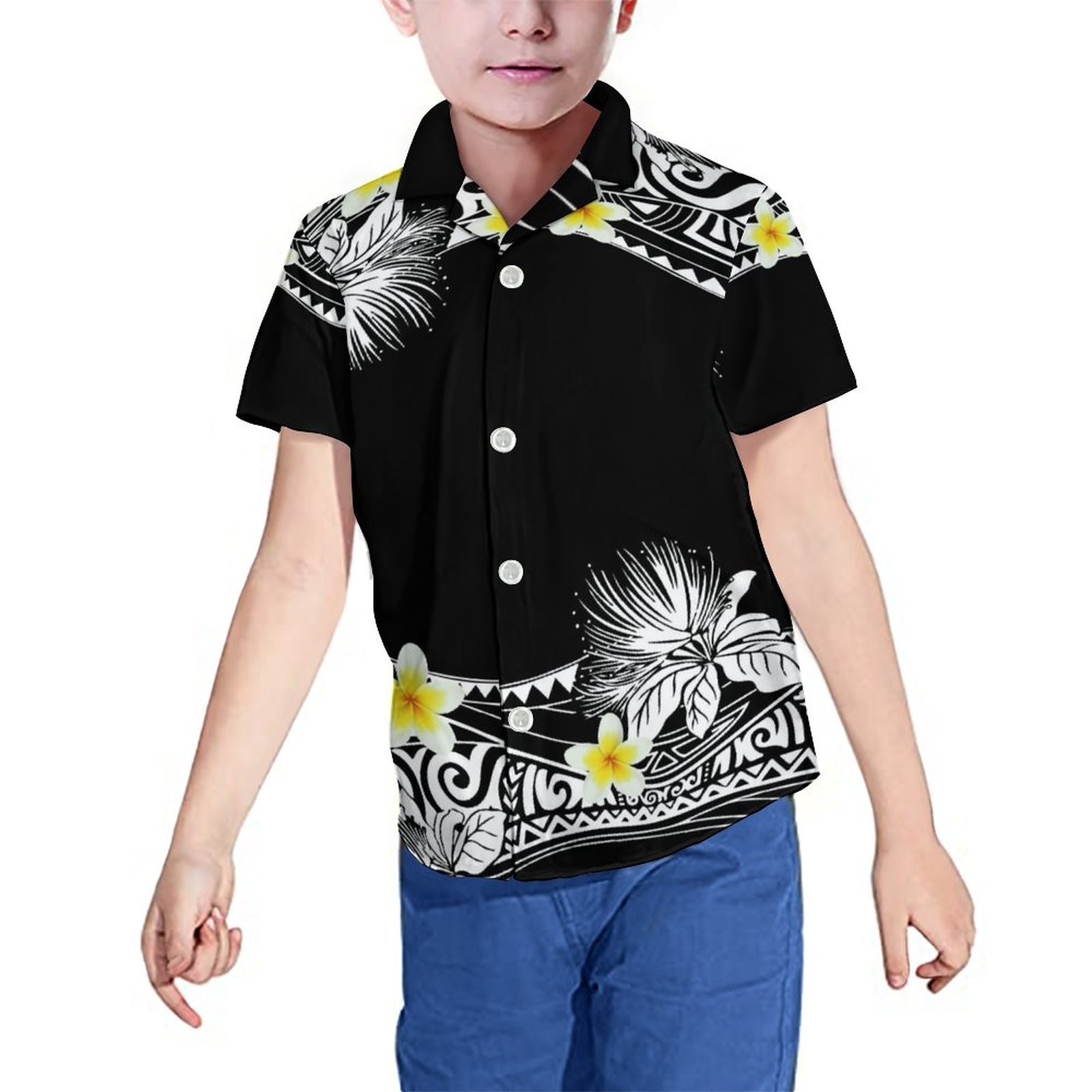 New Fashion Pacific Island Tribal Custom Kids Tops Boys Hawaii Casual Shirts Summer Outfits Green Tapa Polynesian Shirt For Boys