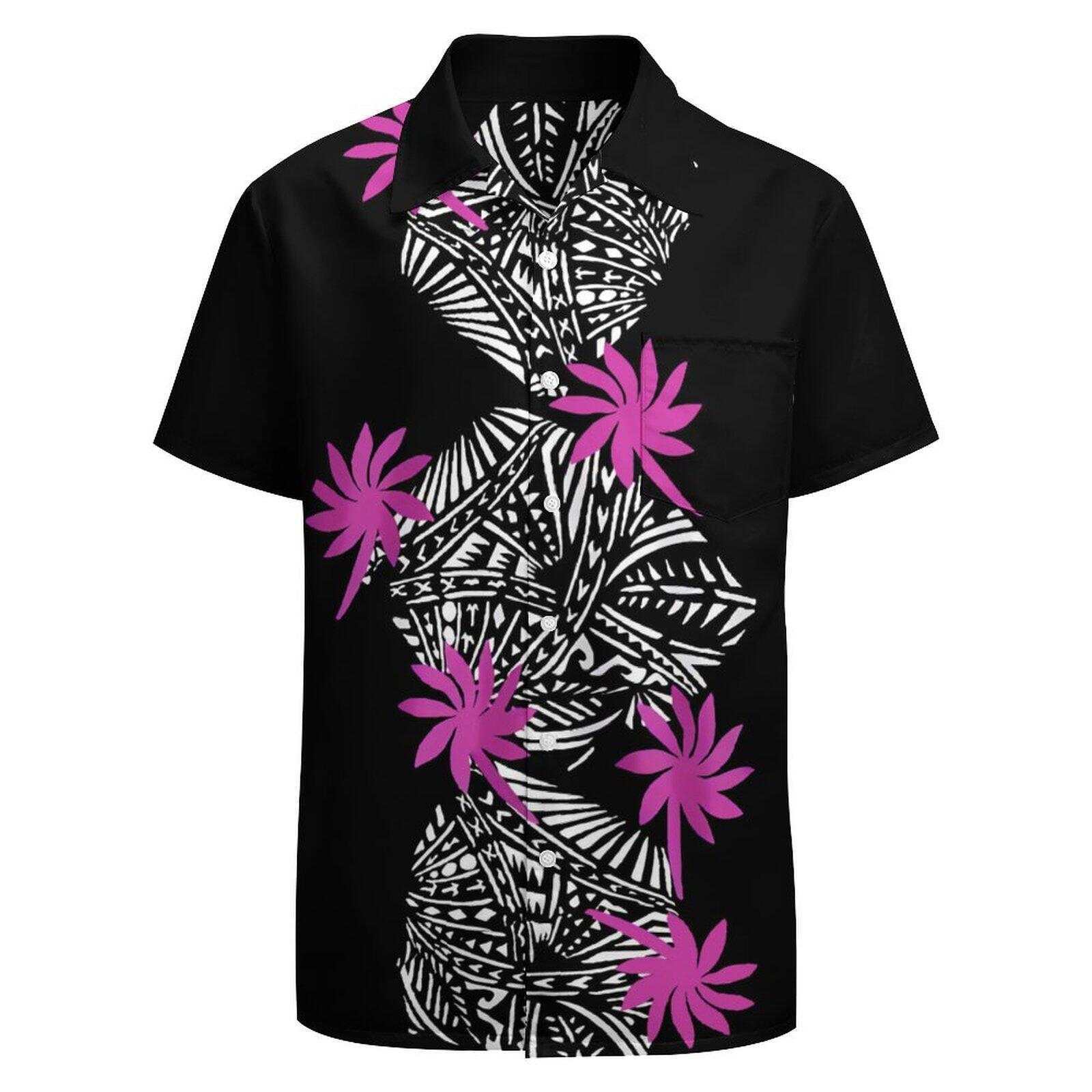 Drop Shipping Melanesia Aloha Hawaiian Shirt Custom Polynesian Tribal Men Shirts Loose Casual Button DownPlus Size Mens Shirts