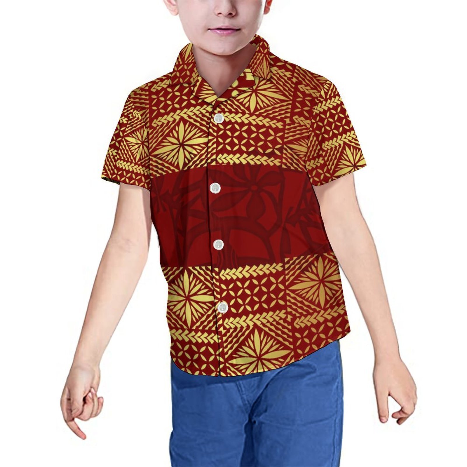 New Fashion Pacific Island Tribal Custom Kids Tops Boys Hawaii Casual Shirts Summer Outfits Green Tapa Polynesian Shirt For Boys