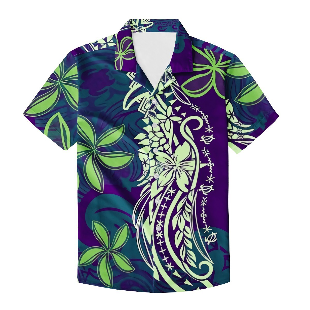 Polynesian tribal design hawaii Sea turtle dark green print flowers Ruffle off dresses And men's shirts Puletasi Wholesale