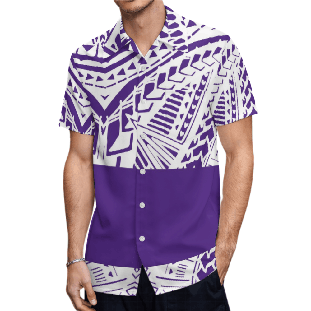 Drop Shipping Melanesia Aloha Hawaiian Shirt Custom Polynesian Tribal Men Shirts Loose Casual Button DownPlus Size Mens Shirts