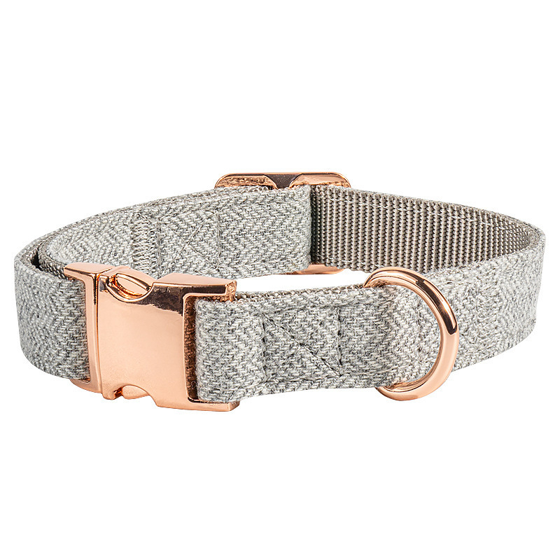 Hot Sale Soft Cotton+Nylon Adjustable Dog Collar Rose Gold Matel Buckle Pet Collar Twill Dog Leash