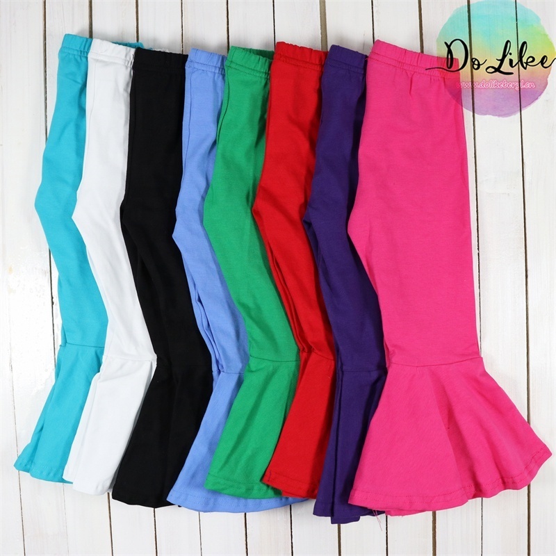 Girls boutique clothing dot baby bell bottom pants wholesale girls ruffle leggings cotton