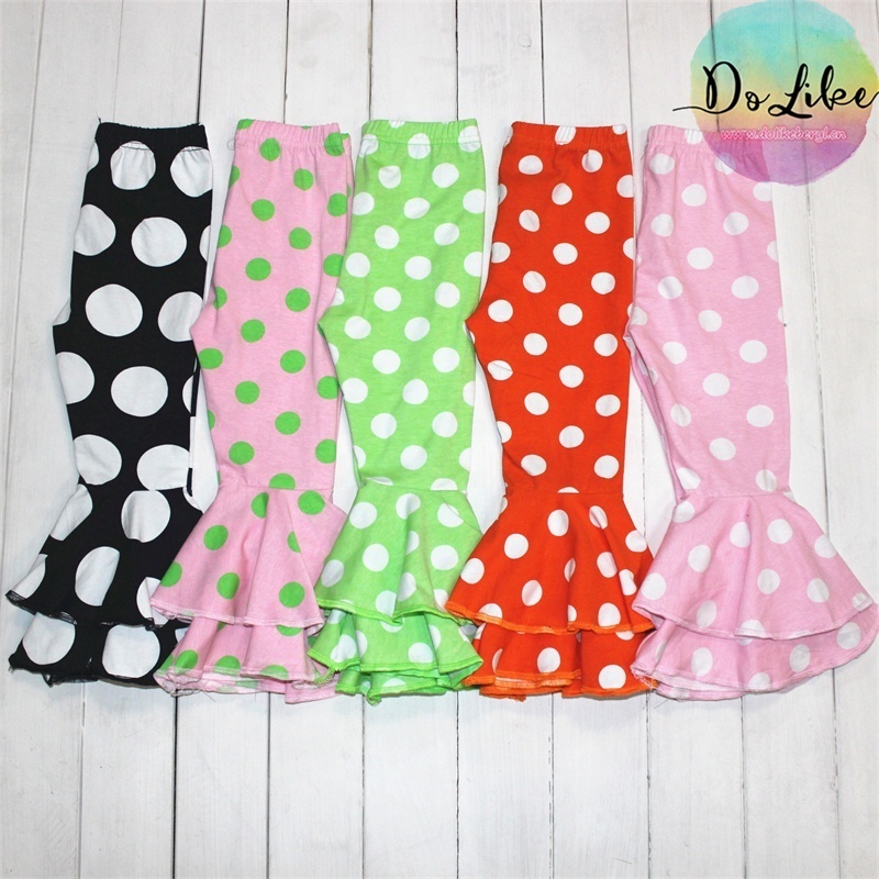 Girls boutique clothing dot baby bell bottom pants wholesale girls ruffle leggings cotton