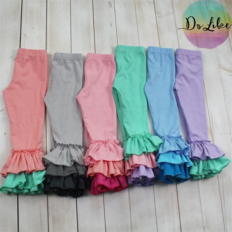 Girls boutique clothing dot baby bell bottom pants wholesale girls ruffle leggings cotton