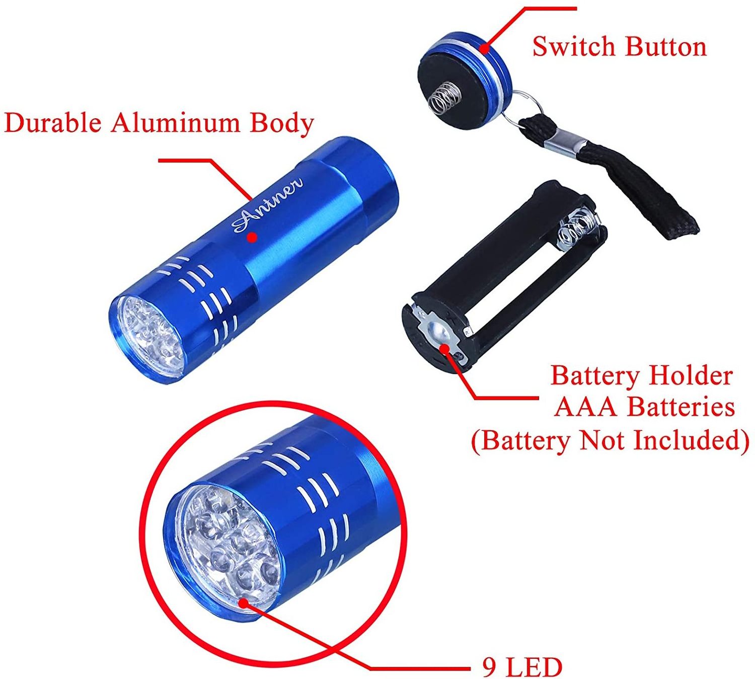 Customized Logo  Led Rechargeable Flashlight, 3A Battery Key chain Mini  Flashlight with Lanyard for Outdoor Camping Hiking