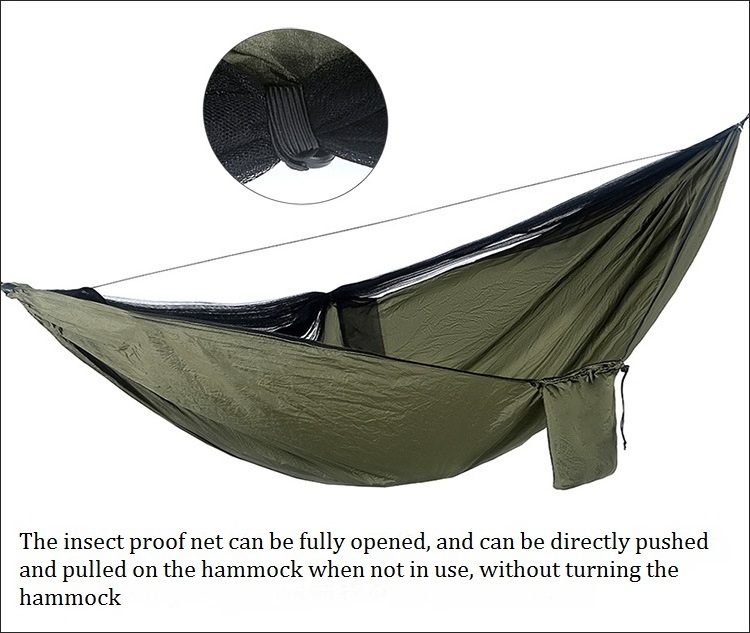 Factory Customized Lightweight Durable Camping Hammock Hold Up to 772lbs with Convenient Net to Prevent Mosquitoes Bugs