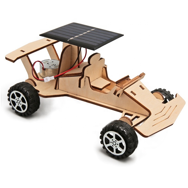 Electric STEM Science Experiments Kits, Wooden Racing Car Models Building Toys, DIY Solar Power Car STEM Projects for Kids