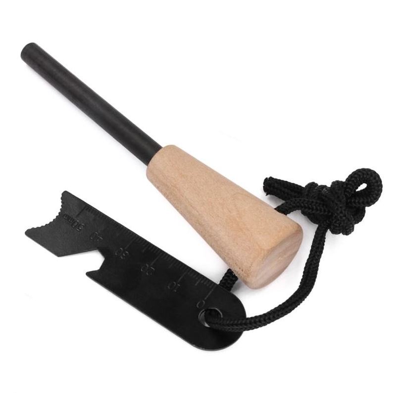 Outdoor Survival Camping Wood Handle Flint Fire Starter Sparking Ferrocerium Magnesium Rod Lighter