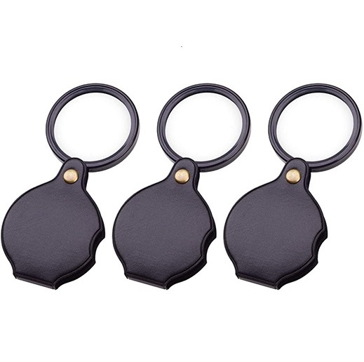 2022 New Mini Magnifying Glass Black Leather Holster Rotating Folding Pocket Magnifier 10X Loupe for Reading Book Newspaper