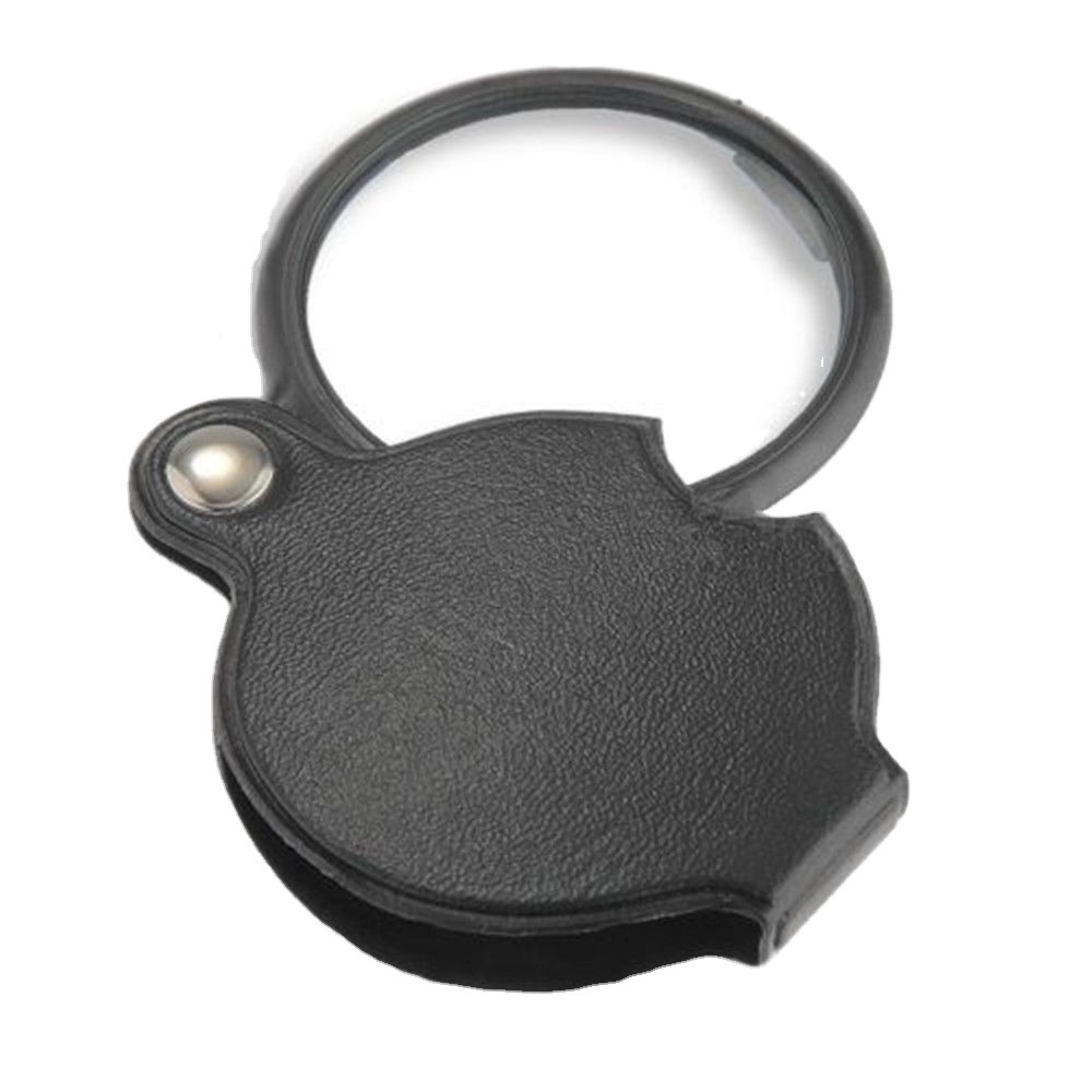 2022 New Mini Magnifying Glass Black Leather Holster Rotating Folding Pocket Magnifier 10X Loupe for Reading Book Newspaper