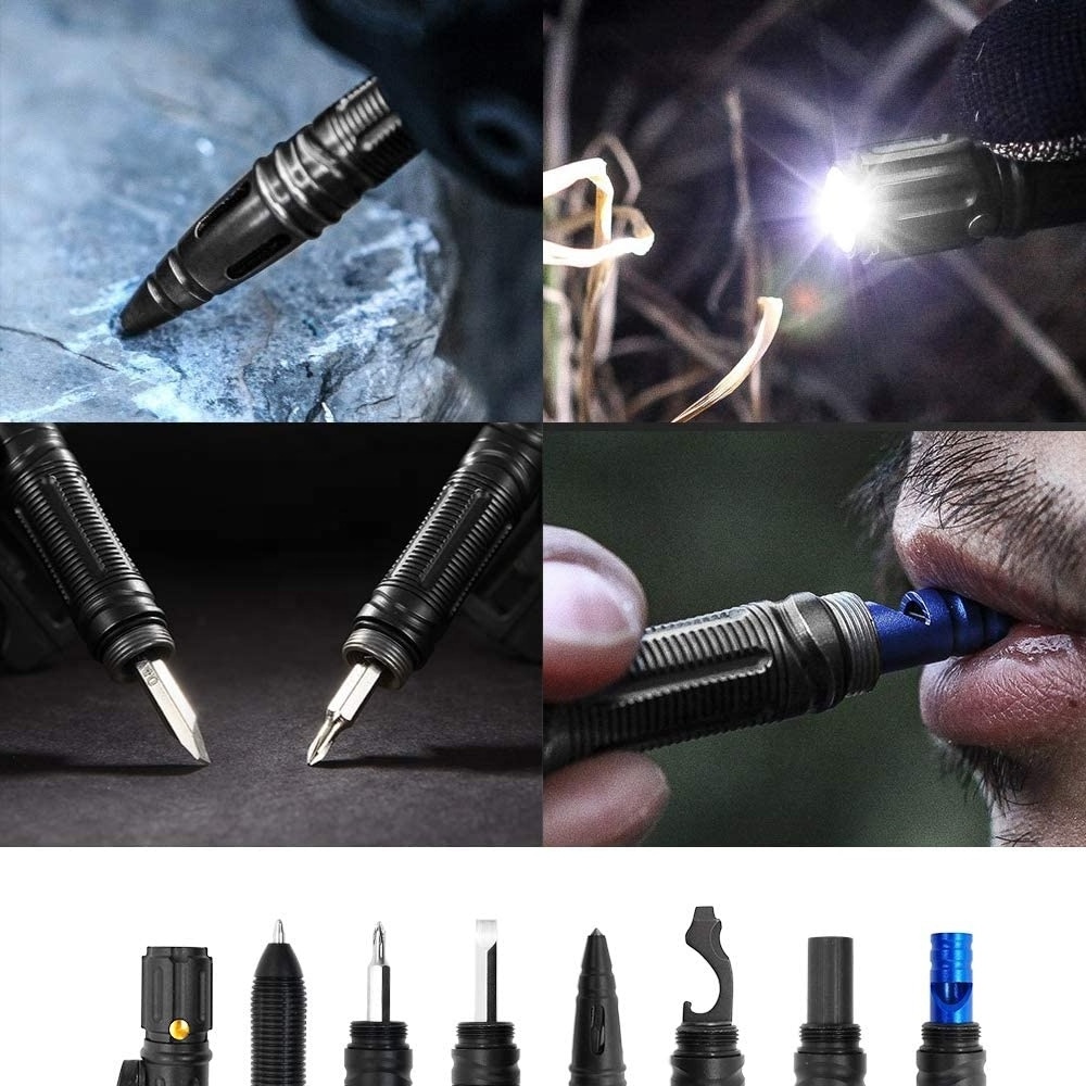 10 in 1 Tactical Pen for Self Defense Survival Multitool, LED Flashlight, Bottle Opener, Glass Breaker, Screw Driverint