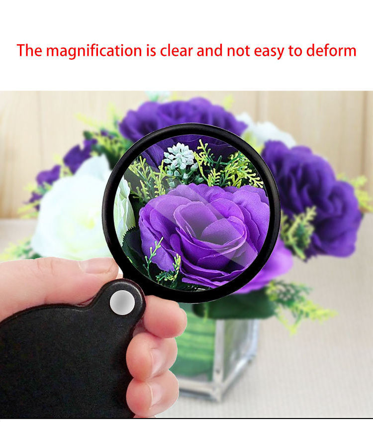 2022 New Mini Magnifying Glass Black Leather Holster Rotating Folding Pocket Magnifier 10X Loupe for Reading Book Newspaper