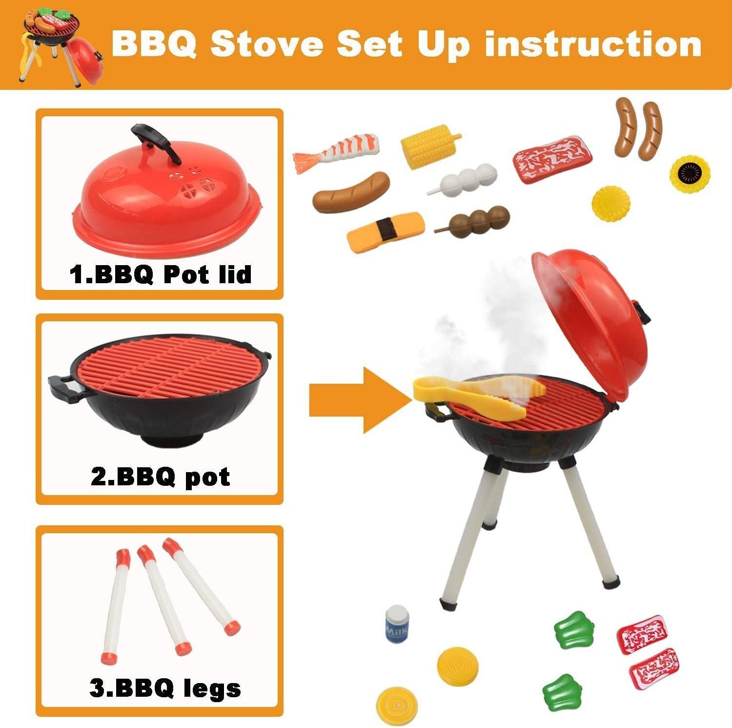 Kids Pretend Camping Tent Gear Set Pop Up with Pretend BBQ Toys Camping Tools for Toddlers Boys Girls for Indoor and Outdoor