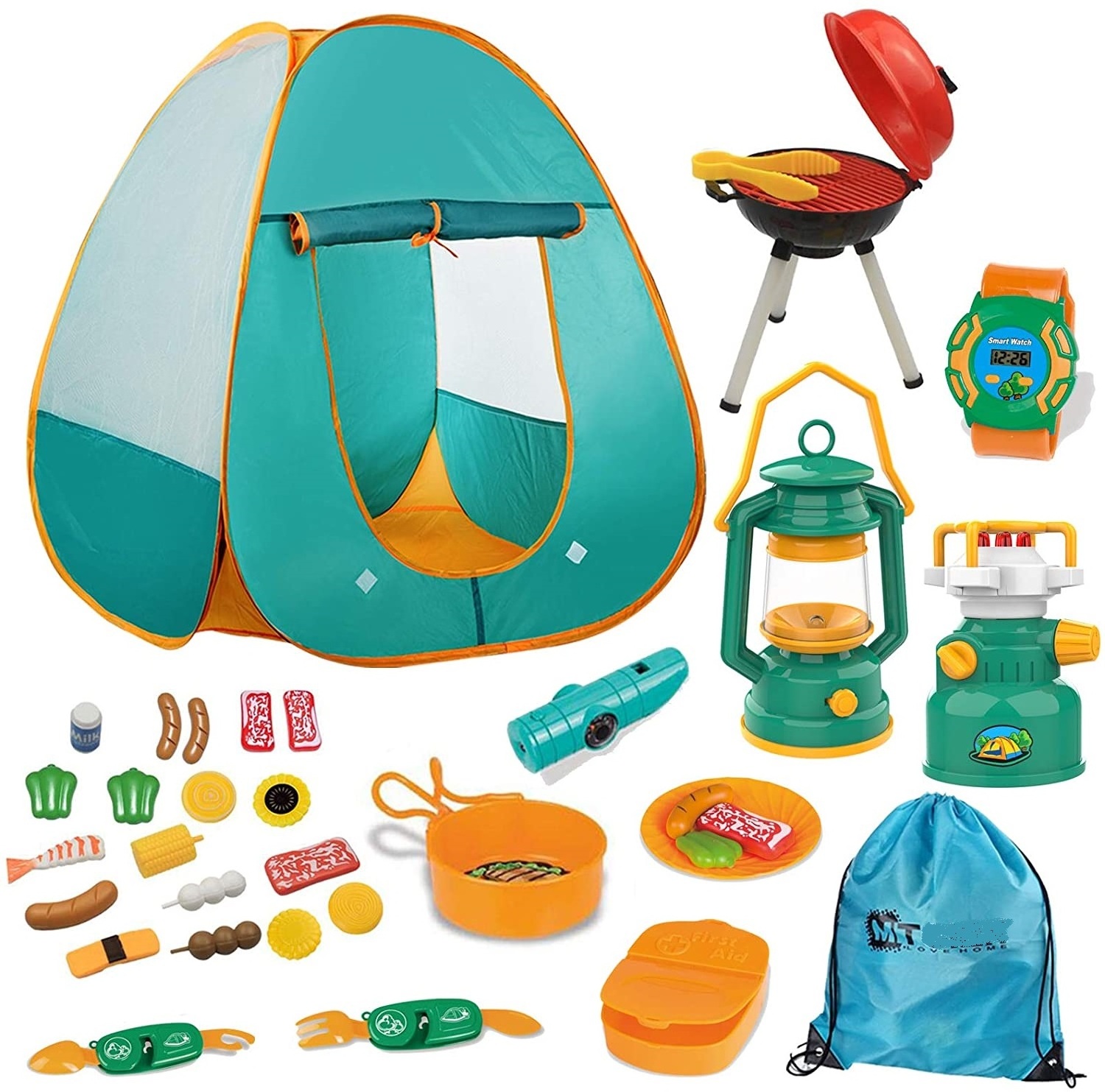 Kids Pretend Camping Tent Gear Set Pop Up with Pretend BBQ Toys Camping Tools for Toddlers Boys Girls for Indoor and Outdoor