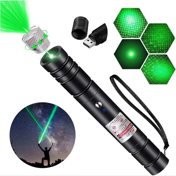 Hot Green Laser Pointer 2000 Meter Long Range High Power Flashlight Rechargeable Pointer for USB with Star head Adjustable Focus