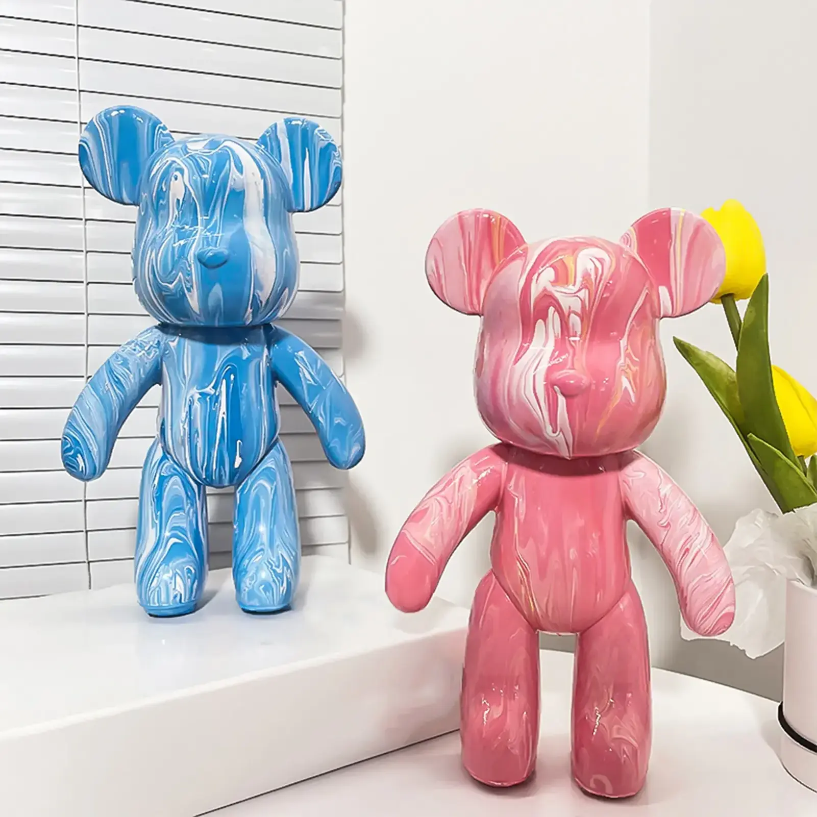 DIY Painting Violence Bear Doll Bearbricks Manual Fluid Painting Creative Home Room Decoration Hand Made Doll Figurine Gift Toys