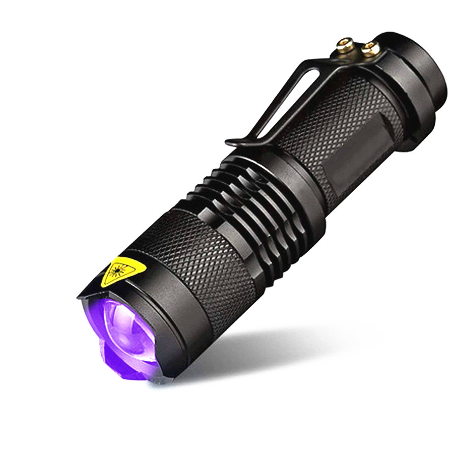 Wholesale Pocket Lamp Zoom LED UV Torch, Outdoor Camping Portable Mini UV Tactical LED Flashlight with Clip