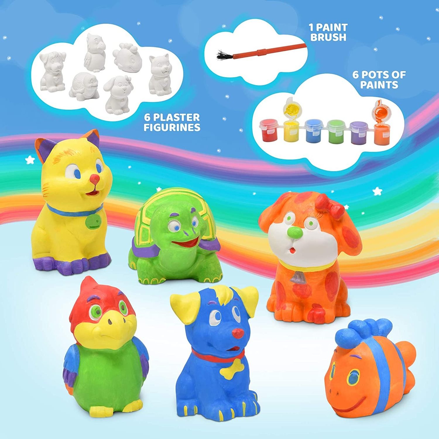 Paint Your Own Pet Figurines Set for Kids Ages 3+ Complete Plaster Craft Kit for Kids