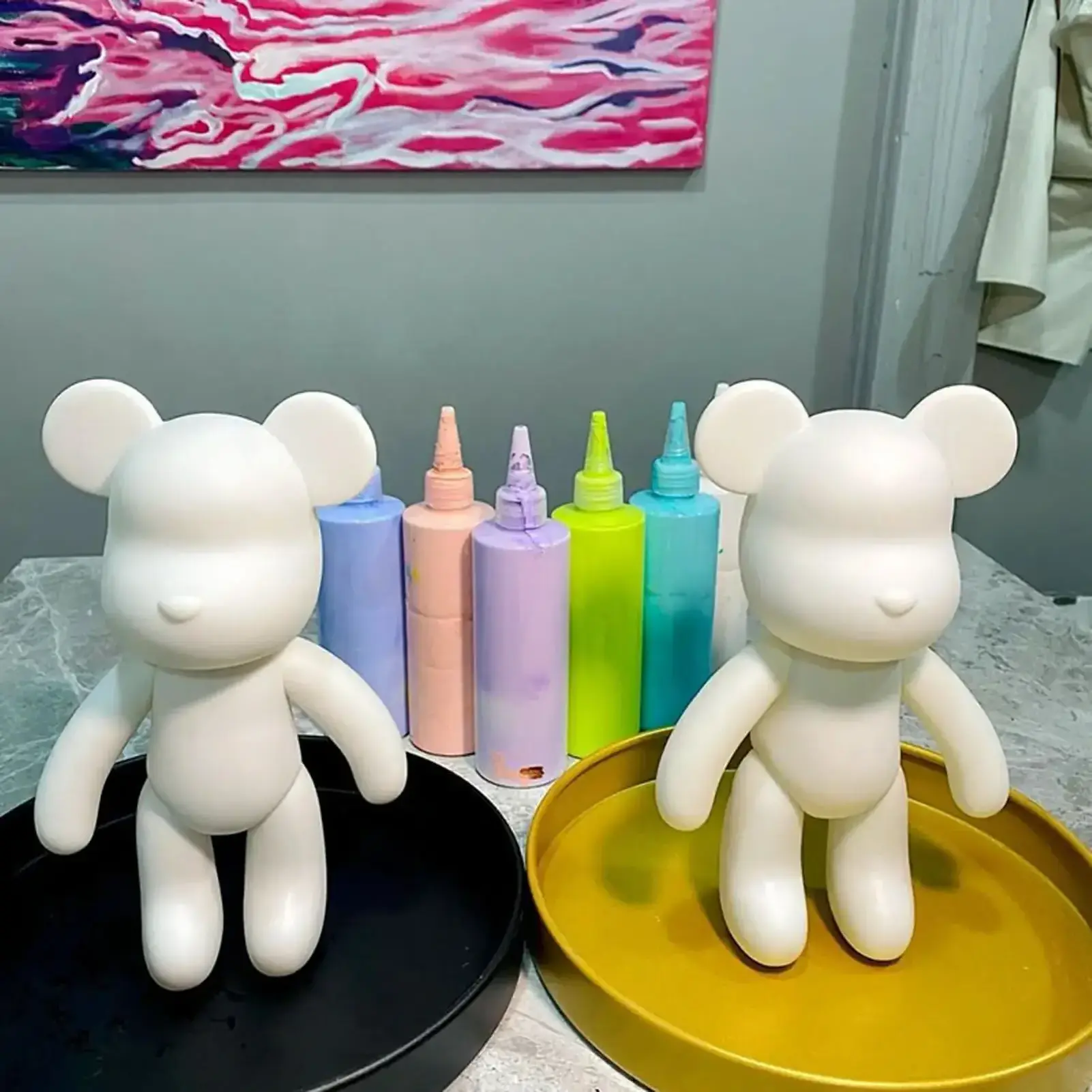 DIY Painting Violence Bear Doll Bearbricks Manual Fluid Painting Creative Home Room Decoration Hand Made Doll Figurine Gift Toys