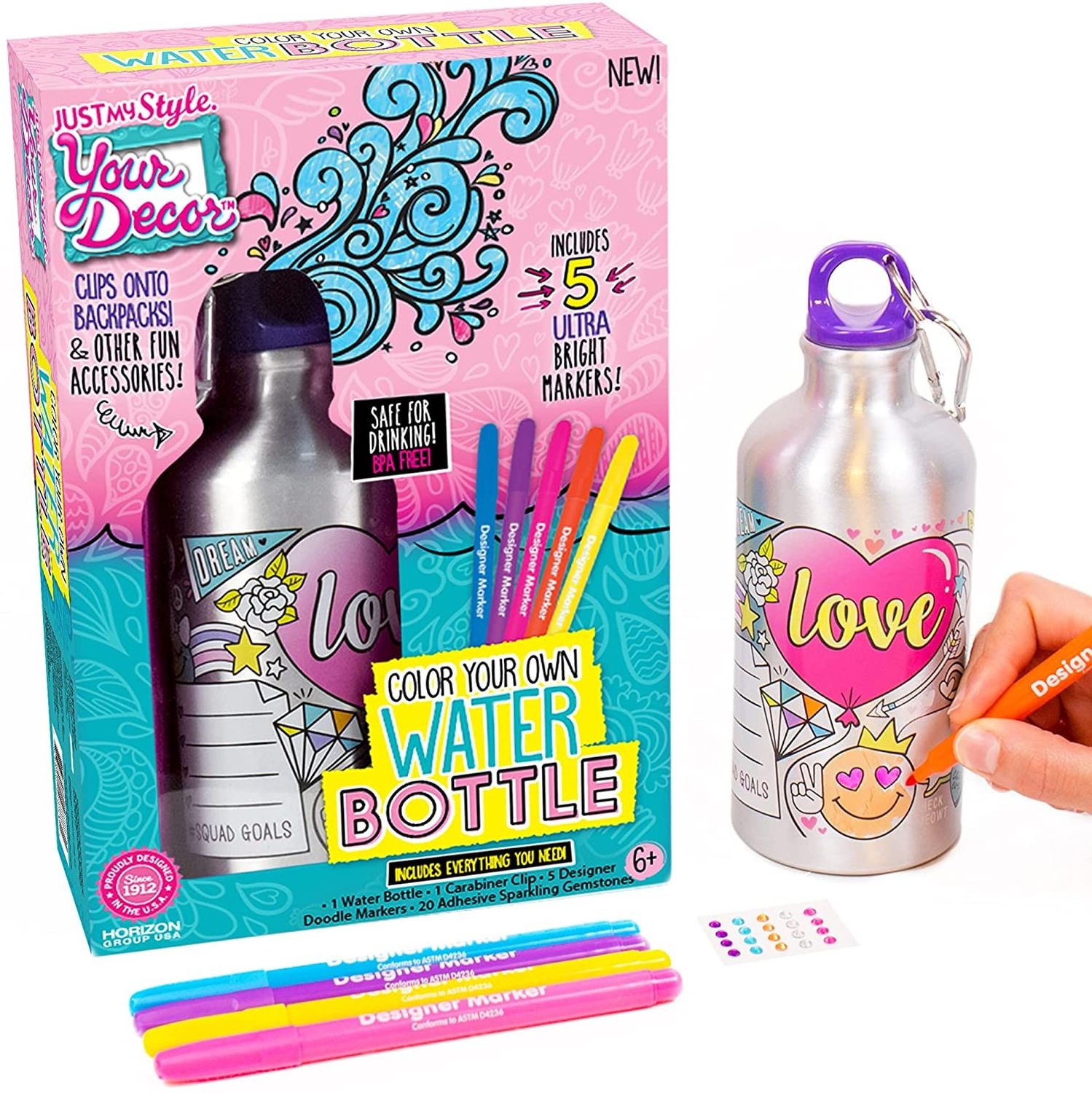 DIY Water Bottle Coloring Craft Kit Color Your Own Water Bottle BPA Free Aluminum Drinking Water Bottle Gift for Girls