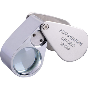 30X Full Metal Illuminated Jewelry Loop Magnifier, Pocket Folding Magnifying Glass Jewelers Eye Loupe with LED Light