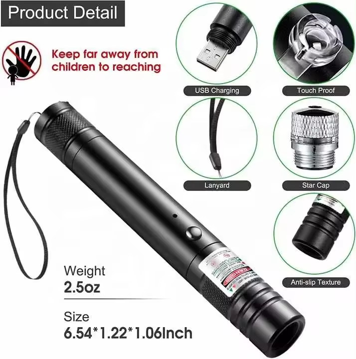 Hot Green Laser Pointer 2000 Meter Long Range High Power Flashlight Rechargeable Pointer for USB with Star head Adjustable Focus