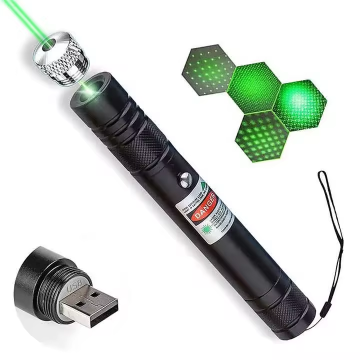 Hot Green Laser Pointer 2000 Meter Long Range High Power Flashlight Rechargeable Pointer for USB with Star head Adjustable Focus