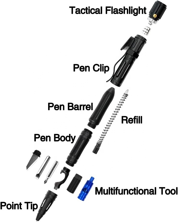 10 in 1 Tactical Pen for Self Defense Survival Multitool, LED Flashlight, Bottle Opener, Glass Breaker, Screw Driverint