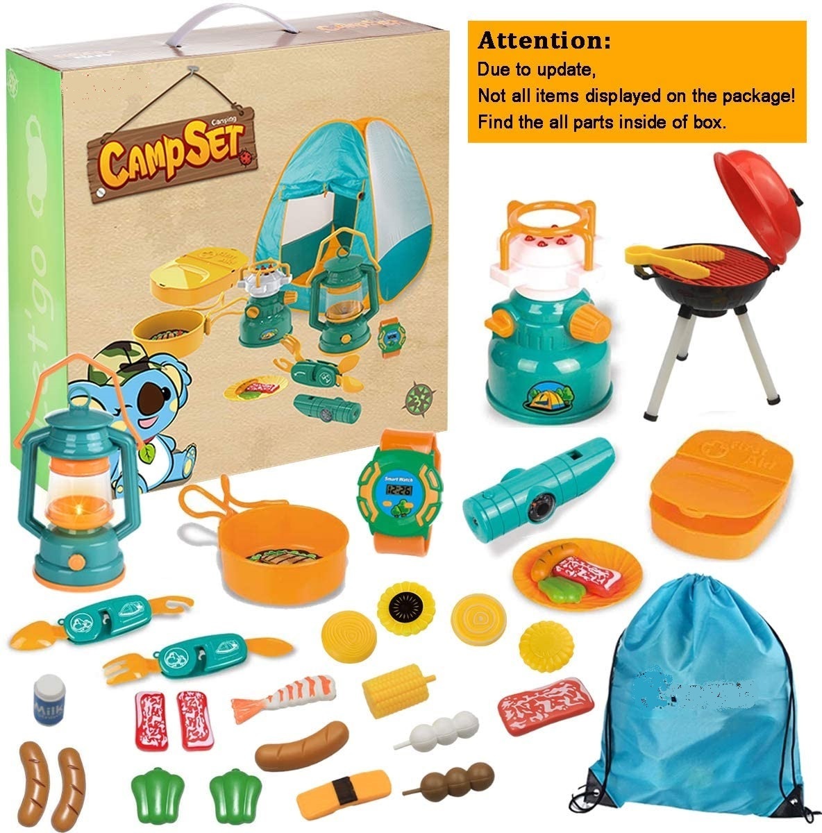 Kids Pretend Camping Tent Gear Set Pop Up with Pretend BBQ Toys Camping Tools for Toddlers Boys Girls for Indoor and Outdoor