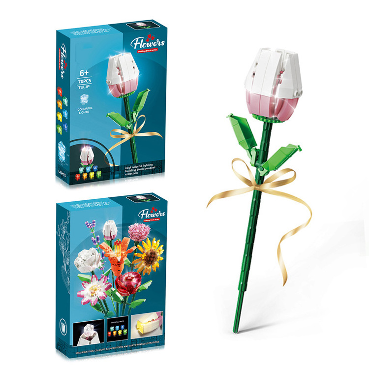 Dollartoys Creative Promotion 1 dollar items toy Roses Building Block Flower Blocks Toys Bouquet Set Plant Brick Toy with Light