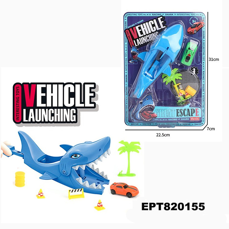 EPT $1 Dollar promotion Toys Ejection Sliding Dinosaur Rhino Shark Rail Car With Mini Car Toy