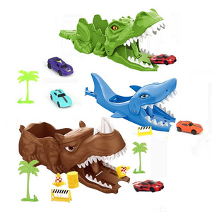 EPT $1 Dollar promotion Toys Ejection Sliding Dinosaur Rhino Shark Rail Car With Mini Car Toy