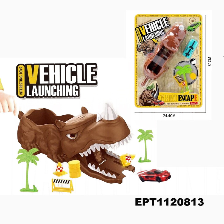 EPT $1 Dollar promotion Toys Ejection Sliding Dinosaur Rhino Shark Rail Car With Mini Car Toy