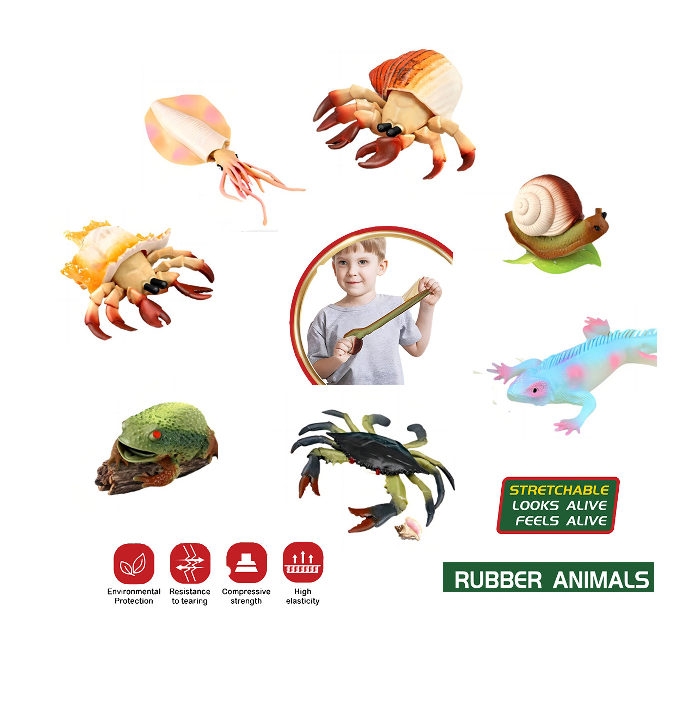 EPT Dollar Toys Tpr Soft Rubber Stretch Horned Snail Hermit Crab Round Squid Frog Lizard Octopus Animal Decompression Toys