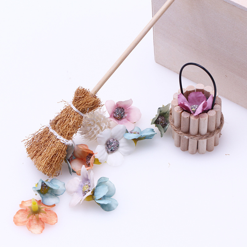 Dollhouse miniature mini elf doll witch broom for elf doll Christmas decoration