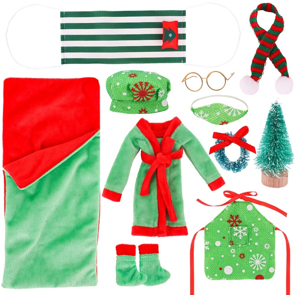 Elf Doll Christmas Accessories Set Santa Couture Sleeping Bag Swing Apron Shoes Scarf Hat Wreath Xmas Tree Dollhouse Miniature