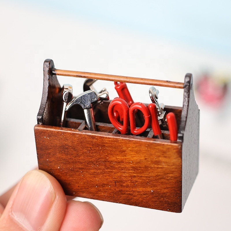 8pcs Mini Wooden Toolbox with Tools - Dollhouse Accessories for 1:12 Scale Dollhouse - Perfect Holiday Gift