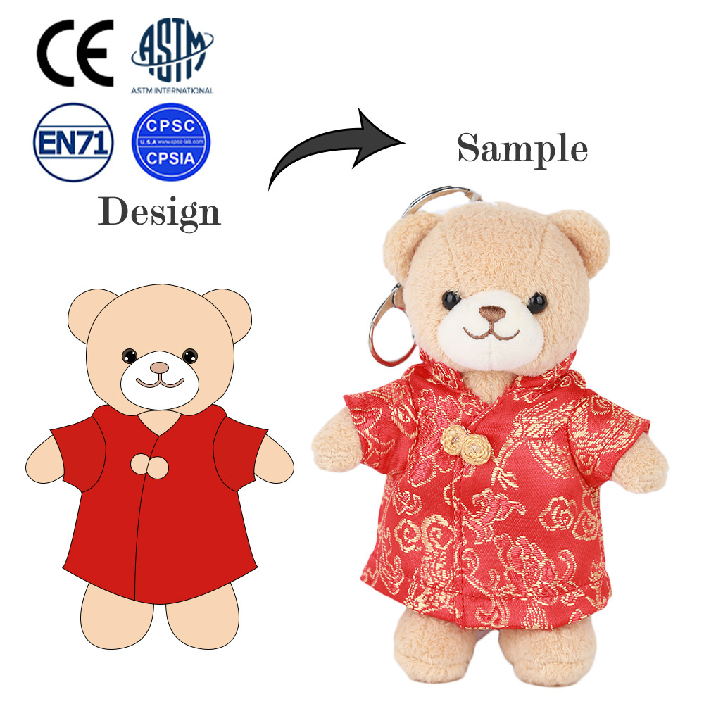 Customized doll from cartoon pictures cute custom plush doll teddy bear with knitted sweater dress handmade