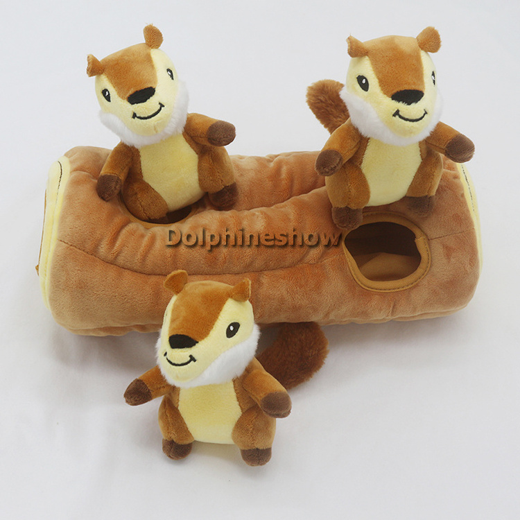 Brand LOGO Stuffed Plush Soft Squirrel Cat Pet Chew Toy With Squeaky Funny Hide And Seek Funny 4 Pack Rope Tough Dog Toy Set