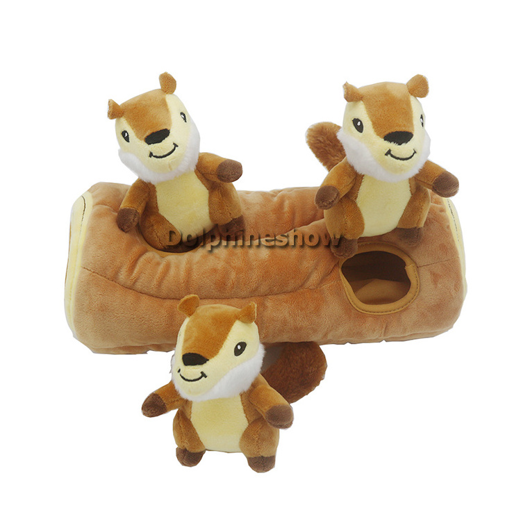 Brand LOGO Stuffed Plush Soft Squirrel Cat Pet Chew Toy With Squeaky Funny Hide And Seek Funny 4 Pack Rope Tough Dog Toy Set