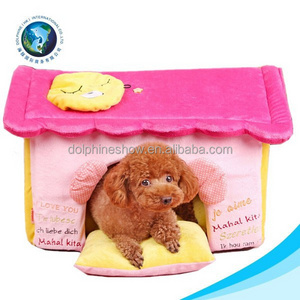 Fashion pink plush dog kennel soft dog home plush bed for dog