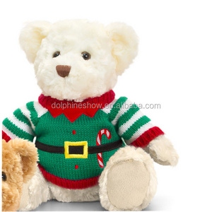 Custom Stuffed Animal Plush Christmas Ornaments Teddy bear in Elf Knitted Sweater Shirt