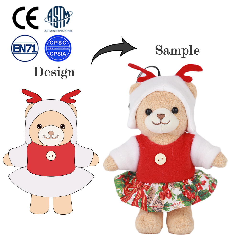 Customized doll from cartoon pictures cute custom plush doll teddy bear with knitted sweater dress handmade