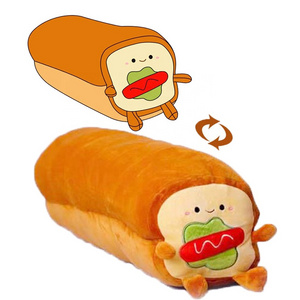 Cartoon Cute Long Bread Ham Hamburger Plush Pillow Toys Custom Food Shaped Pillow Soft Stuffed Plushies