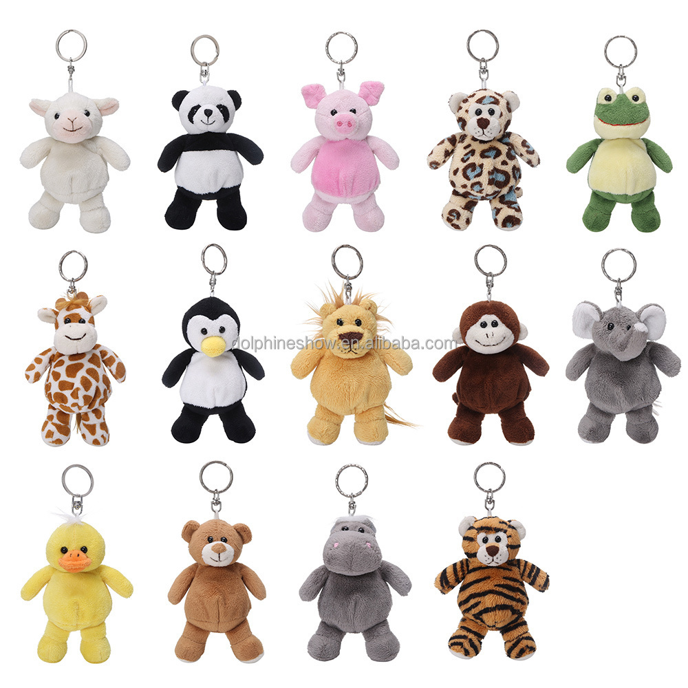 Mini size stuffed animals monkey tiger lion elephant soft toys customized cheap plush animals keychain toys promotion